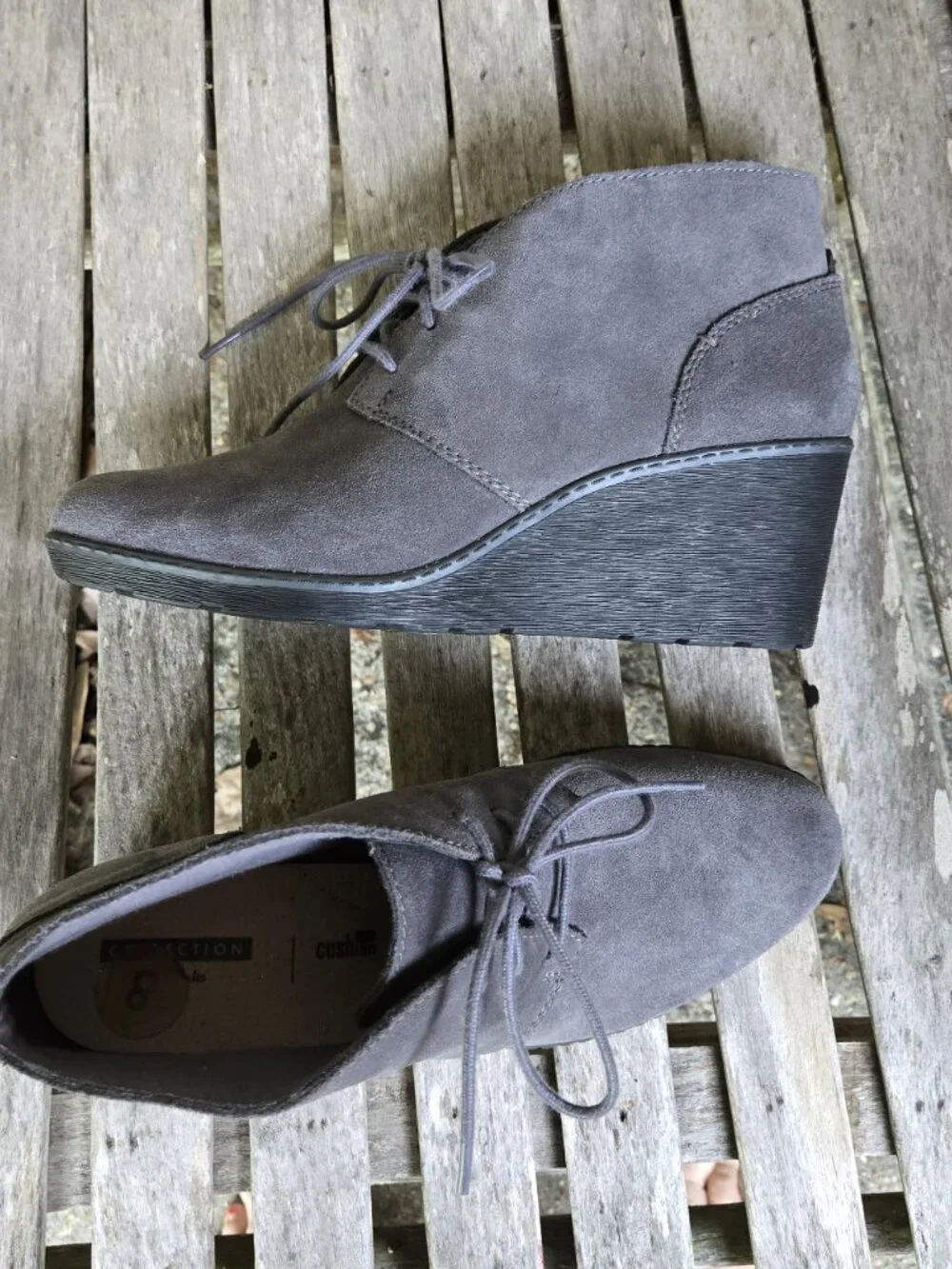 New Clarks Hazen Charm Grey Suede Lace-up Wedge Ankle Boots 8